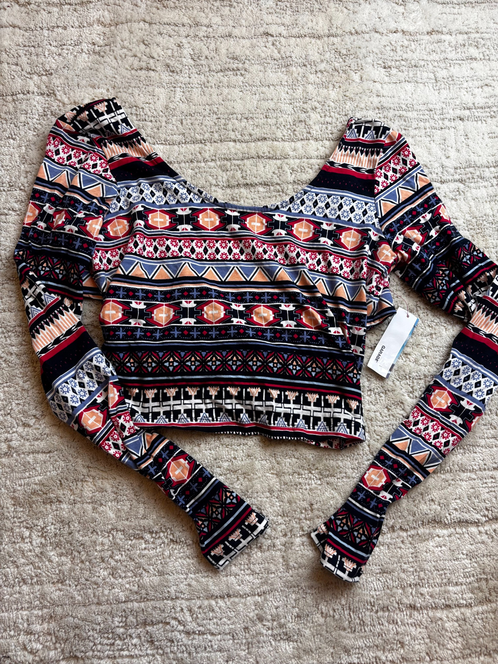 Garage Cropped Long Sleeve Top Geometric Print Size L
